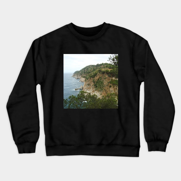 View from the Spanish mountain Spain sightseeing trip photography from city scape Barcelona Blanes Malgrat del Mar Santa Susuana Crewneck Sweatshirt by BoogieCreates